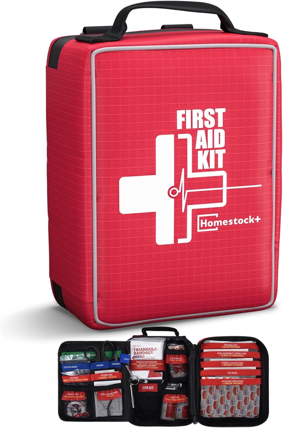 Kit de Primeros Auxilios Homestockplus - 216 piezas, kit de auxilios para trauma mejorado con compartimentos etiquetados, kits médicos de emergencia con sistema Molle