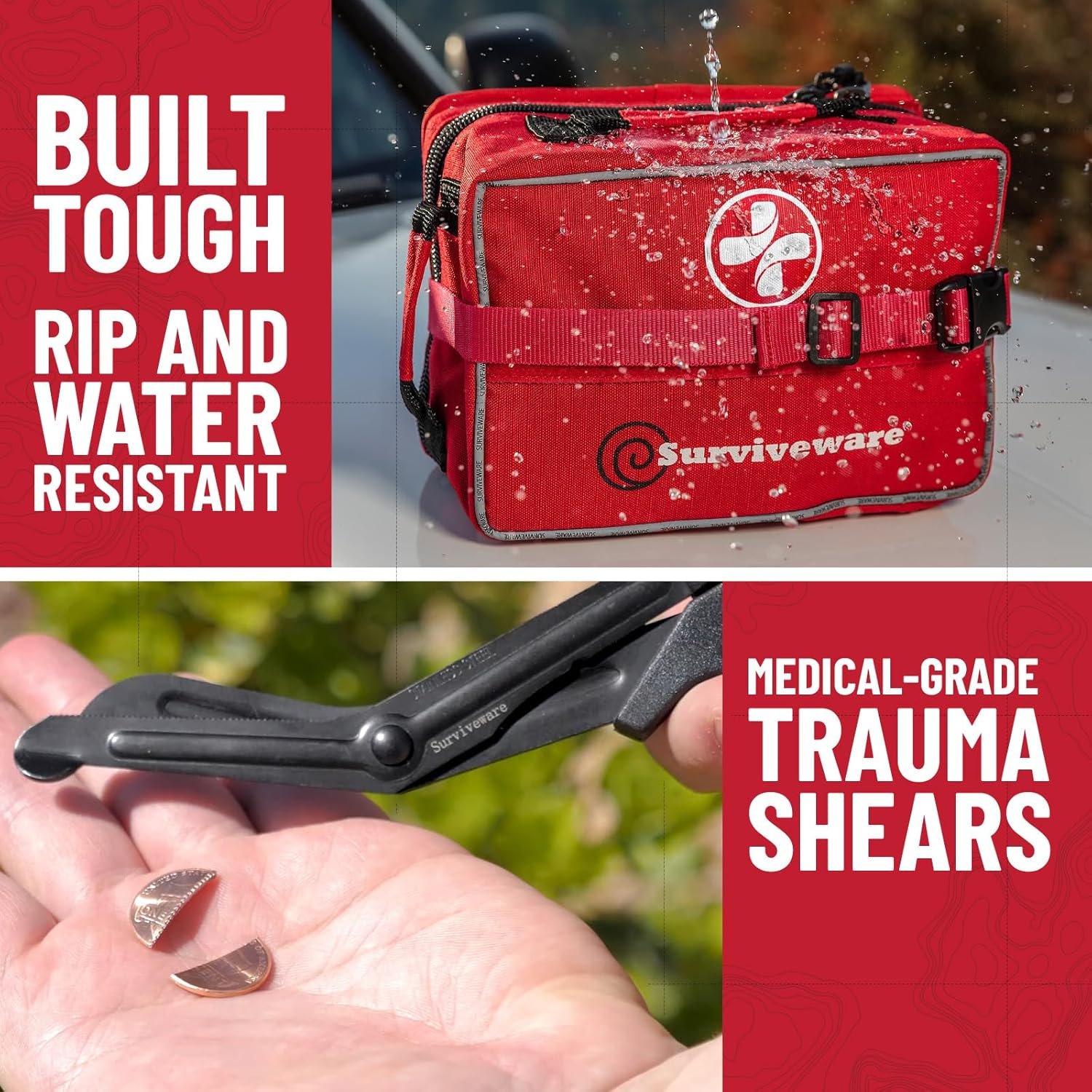 Calidad de los componentes del Botiquín de emergencia Surviveware de 238 piezas