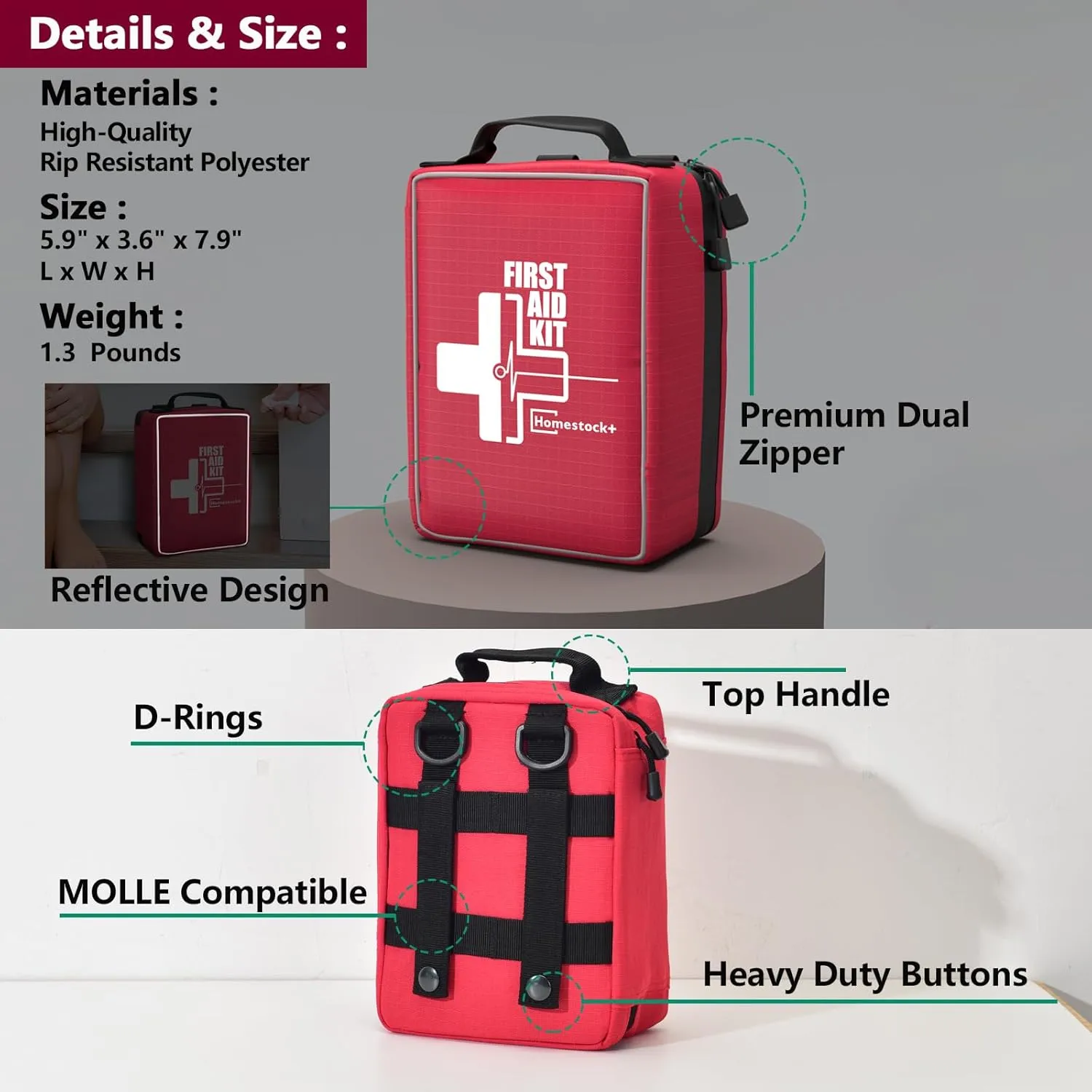 dimensiones del Kit de Primeros Auxilios Homestockplus - 216 piezas